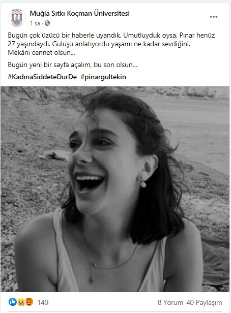 Pınar Gültekin’in üniversitesinden duygusal mesaj